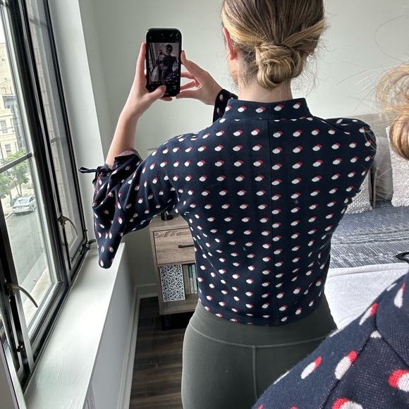 Polka Dot Cropped Tutleneck Top with Tie Sleeves - Picture 5 of 8